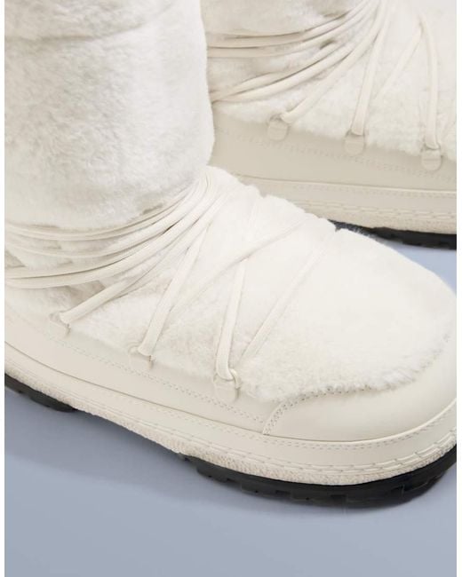 Oysho White Lace-Up Technical Faux Fur Boots