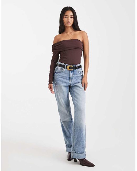 New Look Brown One Sleeve Ruched Bodysuit
