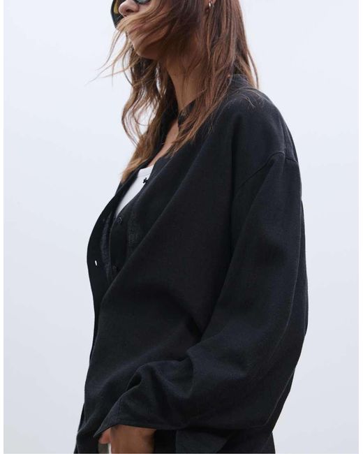 Stradivarius White Linen Blend Shirt