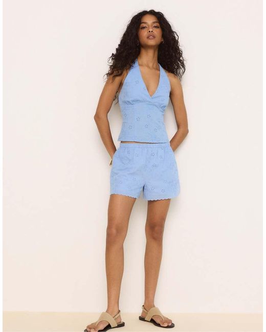 Stradivarius Blue Embroidered Shorts