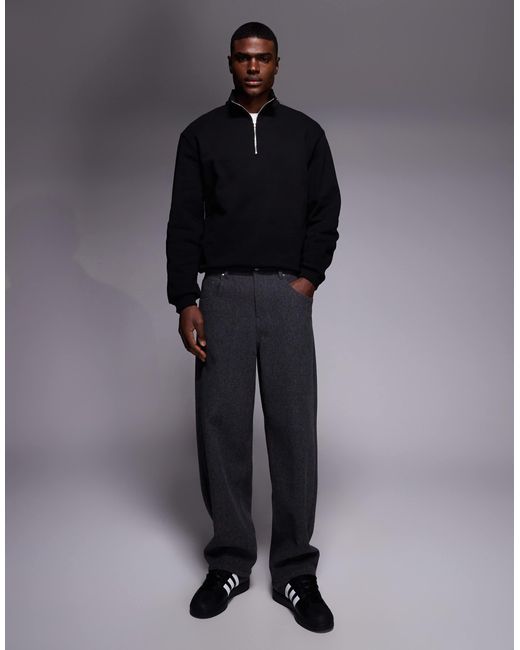 Sweat à col zippé en tissu épais 400 g/m 2 ASOS pour homme en coloris Black