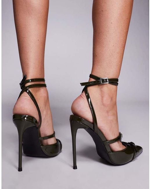 Public Desire Green Viper Strappy Pointed Toe Heeled Shoes