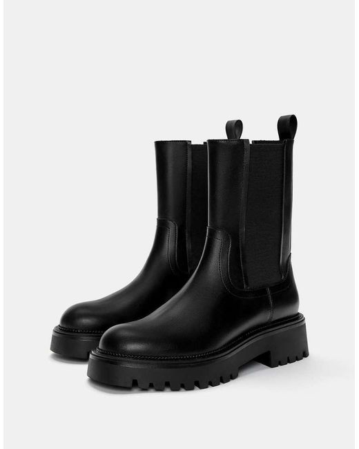Pull&Bear Platte Chelsea Boots in het Black