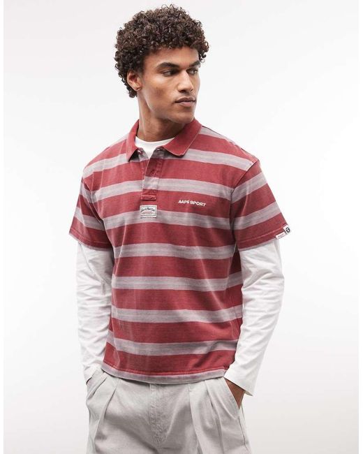 Aape By A Bathing Ape Red Aape By A Bathing Ape Oversized Striped Polo for men
