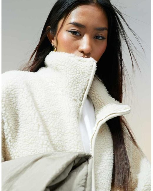 ASOS White Borg Zip Through Fleece