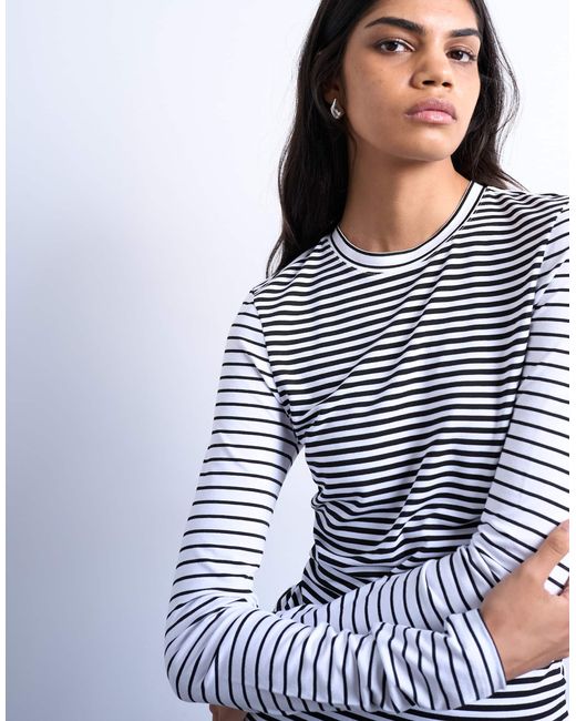 TOPSHOP Blue Stripe Contrast Back Long Sleeve Top