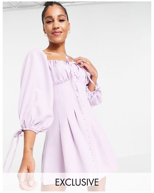 Missguided Purple Skater Dress With Balloon Sleeve