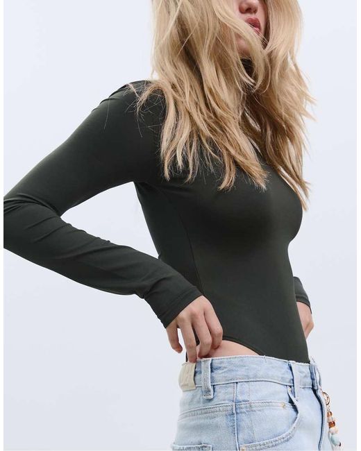 Stradivarius Body Van Polyamide Met Lange Mouwen in het White