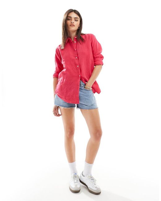 Superdry Red Casual Linen Boyfriend Shirt