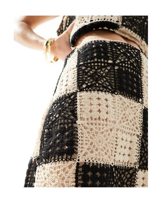 Mini-jupe d'ensemble en maille au crochet à carreaux - noir et Object en coloris Black