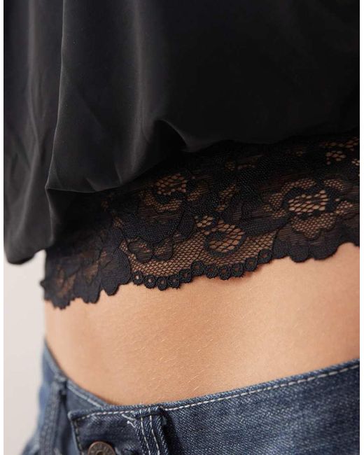 Collusion Blue Slinky Halterneck Top With Lace Trim Detail