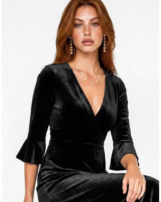 Maya Black Flute Sleeve Velvet Maxi Dress
