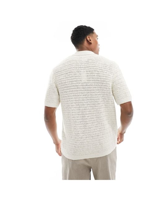 Abercrombie & Fitch White Crochet Knit Short Sleeve Polo Shirt for men