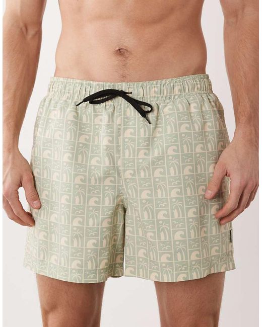 JJ Rebel Natural Swim Shorts With Surf Print for men