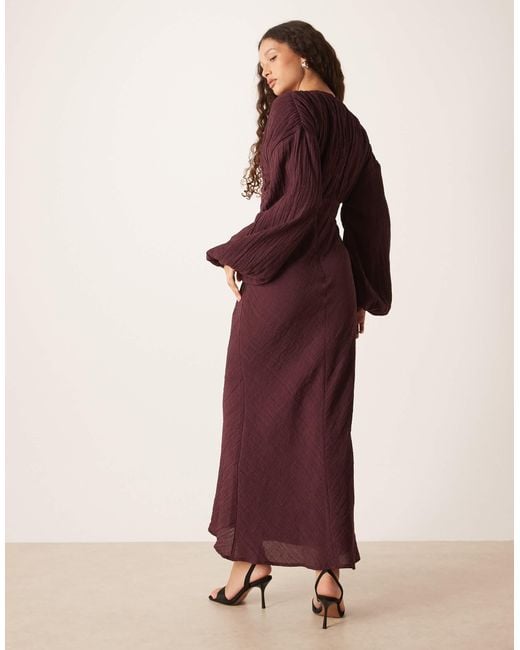 ASOS Red Crew Neck Maxi Dress With Volume Sleeve And Lace Bust Detail