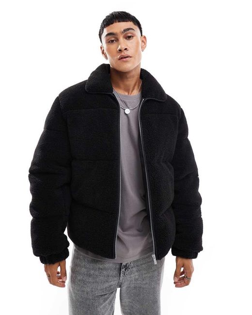 ASOS Black Oversized Borg Puffer Jacket for men