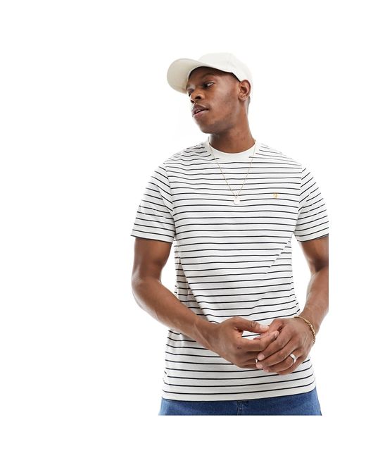 Farah White Cotton Stripe Short Sleeve T-shirt for men