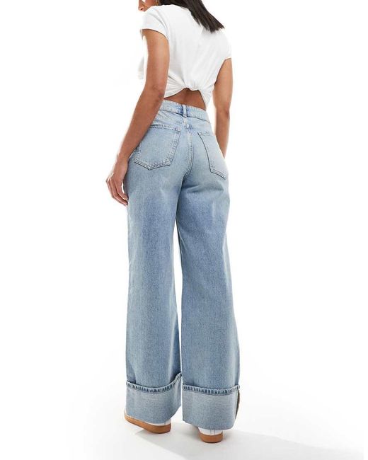 New Look Blue Turn Up Ripped Wide Leg Jean