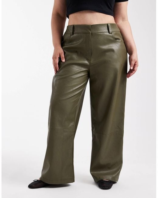 ASOS Green Asos Design Curve Low Rise Menswear Inspired Faux Leather Pants