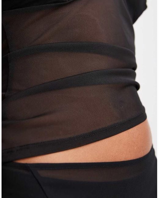 ASOS Gray Asymmetric Hem Ruched Slinky Mesh Cami Top