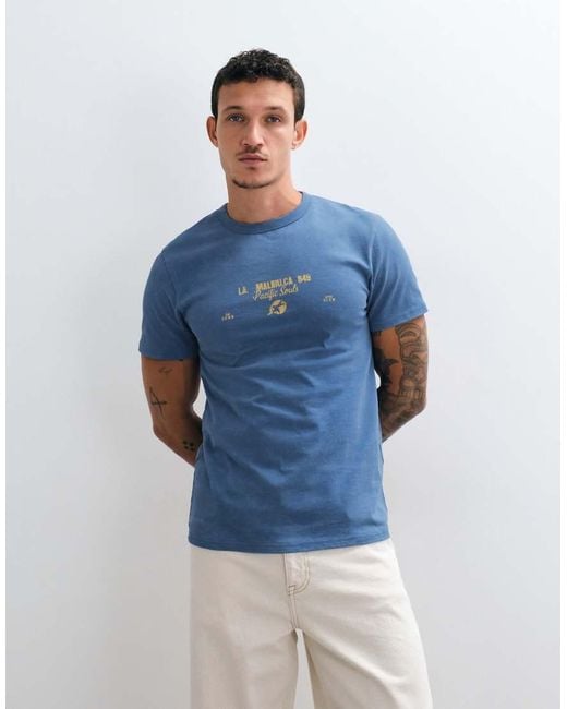ASOS Blue Regular T-Shirt With Text Graphic for men