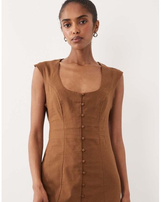 ASOS Brown Square Neck Button Down Midi Sundress