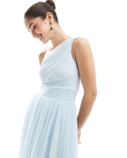 LACE & BEADS Blue Bridesmaid One Shoulder Maxi Dress