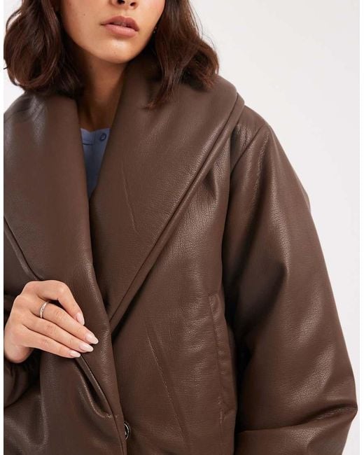 Miss Selfridge Brown Faux Leather Crop Puffer