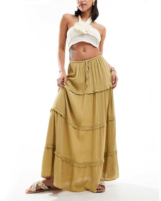 Miss Selfridge Crinkle Tiered Prairie Maxi Skirt in Natural Lyst UK