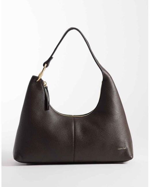 Calvin Klein Black Slouchy Leather Shoulder Bag With Details