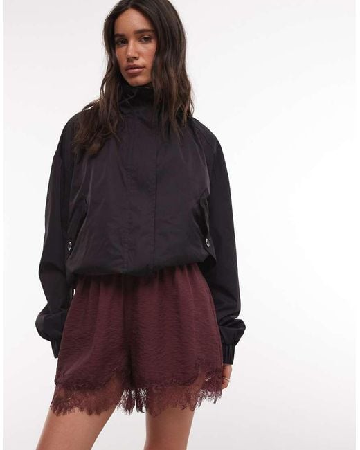 ASOS Brown Satin Lace Trim Short