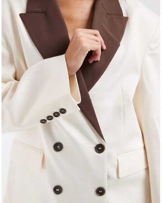 ASOS White Linen Blend Contrast Lapel Blazer Set