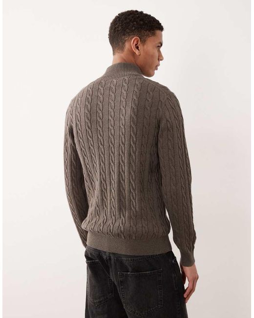 Gant Brown Cotton Cable Knit Half Zip Jumper for men