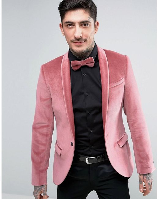 Noose And Monkey Pink Super Skinny Velvet Blazer for men