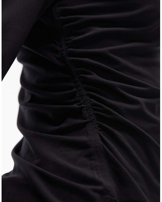 & Other Stories Black Asymmetric Ruched Long Sleeve Jersey Top
