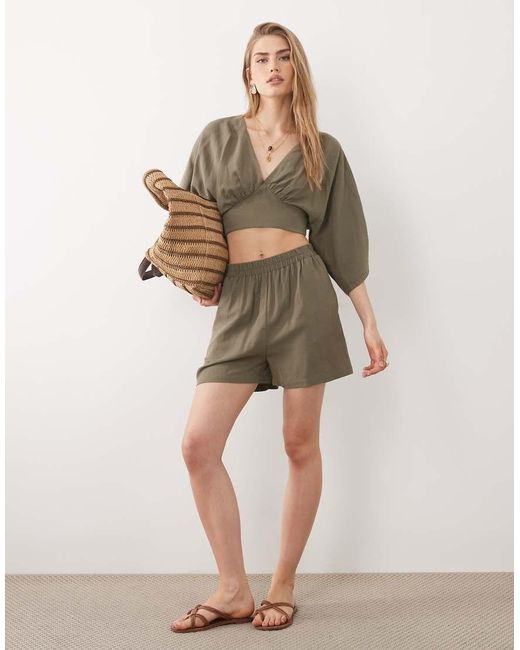 ASOS Brown Batwing Wrap Detail Top