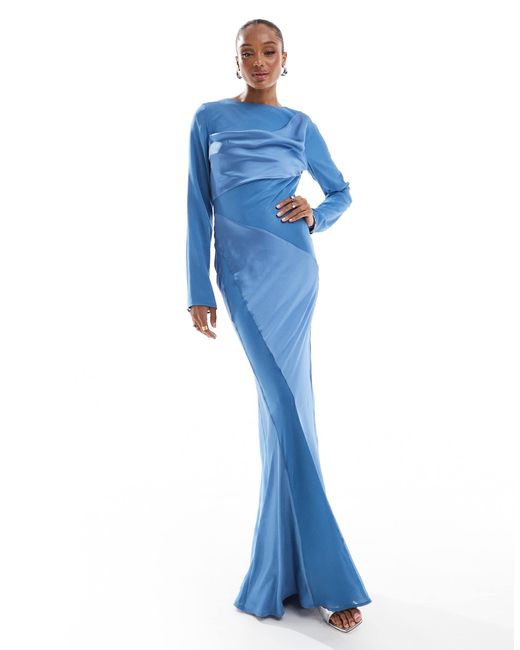 ASOS Blue Asos design tall – langärmliges maxikleid aus satin-chiffonmischung
