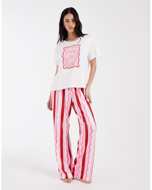 Loungeable Red 'Leave By 9Pm' Graphic T-Shirt And Jersey Trouser Pyjama Set