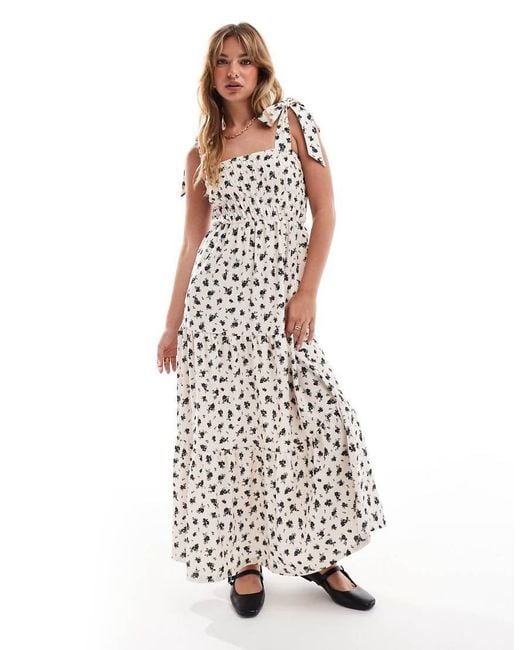 Miss Selfridge White Ditsy Floral Shirred Maxi Dress