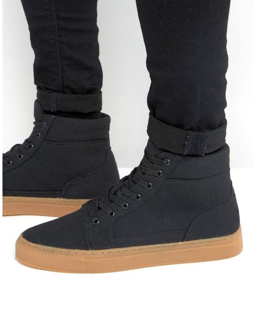 ASOS Canvas High Top Sneakers In Black With A Gum Sole for Men | Lyst