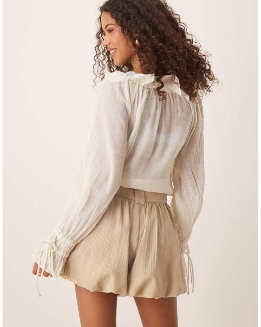 ASOS Natural Tailored Crinkle Puffball Hem Shorts