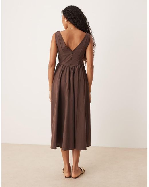 ASOS Natural V Neck Button Through Maxi Dress With Dropped Waist