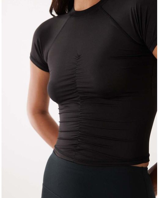 4505 Black Lightweight Active Ruched Front Short Sleeve Running Top