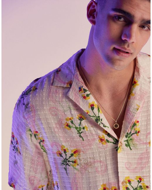 Camisa holgada con estampado floral ASOS de hombre de color Pink