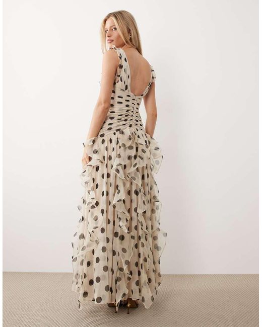 ASOS Natural Ruched Maxi Dress With Waterfall Detail