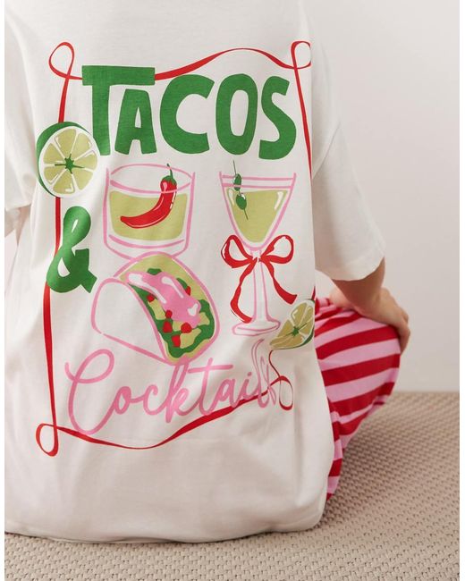 ASOS Red Taco Graphic Short Sleeve Top And Trouser Pyjama Set