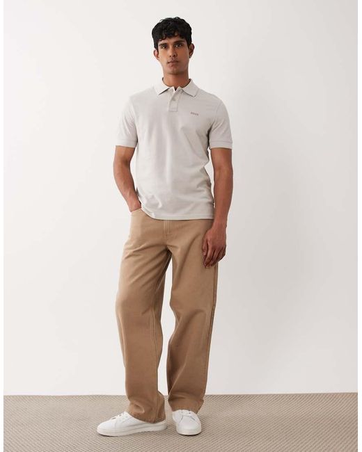 Boss Gray Prime Tonal Logo Cotton Pique Polo Shirt for men