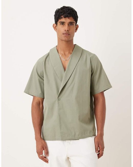 ASOS Green Boxy Relaxed Wrap Shirt for men