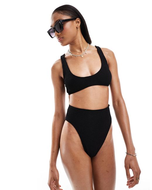 ASOS Black Asos Design Tall Amy Mix And Match Crinkle High Leg High Waist Bikini Bottom
