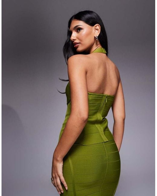Kaiia Green Exclusive Premium Sculpting Sweetheart Halterneck Bandage Top